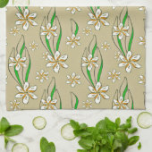 Monogram witte bloemenbeige achtergrond theedoek (Gevouwen)