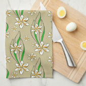 Monogram witte bloemenbeige achtergrond theedoek (Quarter Fold)