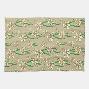 Monogram witte bloemenbeige achtergrond theedoek