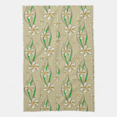 Monogram witte bloemenbeige achtergrond theedoek (Verticaal)