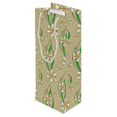 Monogram witte bloemenbeige achtergrond wijn cadeautas (Achterkant Gekanteld)