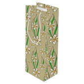 Monogram witte bloemenbeige achtergrond wijn cadeautas (Voorkant Gekanteld)