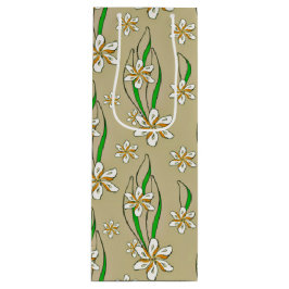 Monogram witte bloemenbeige achtergrond wijn cadeautas