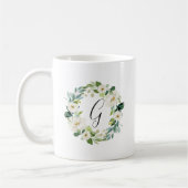 Monogram witte bloemkrans koffiemok (Links)