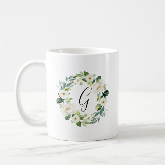 Monogram witte bloemkrans koffiemok (Links)
