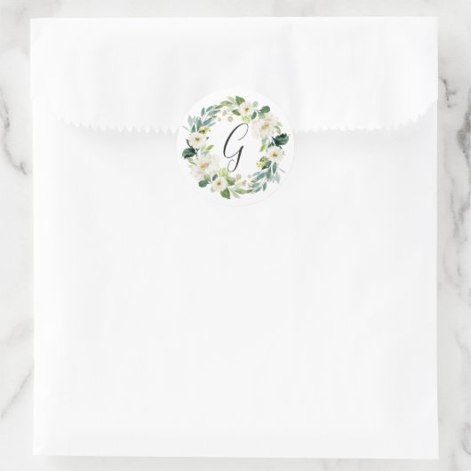 Monogram witte bloemkrans ronde sticker (Tas)