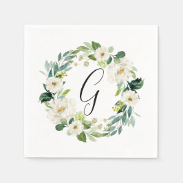 Monogram witte bloemkrans servet