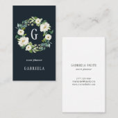 Monogram witte bloemkrans visitekaartje (Voorkant / Achterkant)