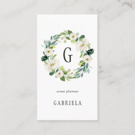 Monogram witte bloemkrans visitekaartje