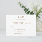 Monogram Witte Blush Gouden Ampersand Trouw RSVP Kaart (Staand voorkant)