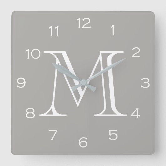 Monogram witte cijfers op grijs wcn vierkante klok (Voorkant)