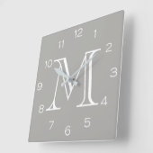 Monogram witte cijfers op grijs wcn vierkante klok (Hoek)