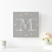 Monogram witte cijfers op grijs wcn vierkante klok (Huis)