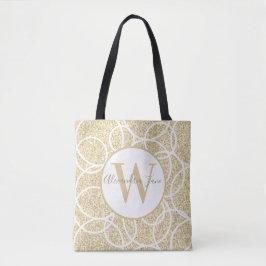 Monogram Witte Cirkel Gouden Glitter Modern Abstra Tote Bag