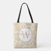 Monogram Witte Cirkel Gouden Glitter Modern Abstra Tote Bag (Achterkant)