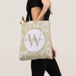 Monogram Witte Cirkel Gouden Glitter Modern Abstra Tote Bag