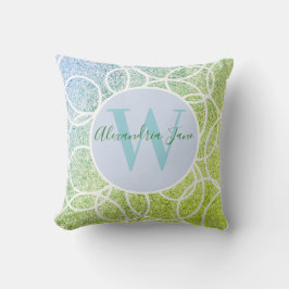 Monogram Witte Cirkels Blauw Groen Glitter Throw P Kussen