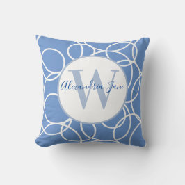 Monogram Witte Cirkels Blauw Modern Abstract Kussen