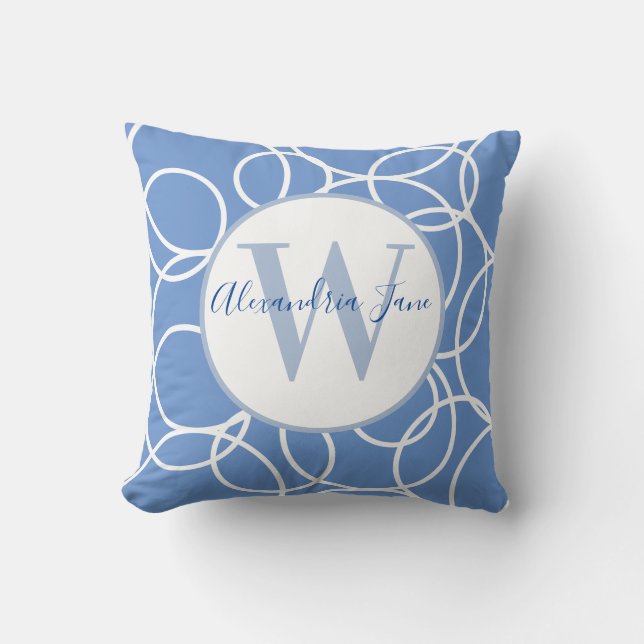 Monogram Witte Cirkels Blauw Modern Abstract Kussen (Voorkant)