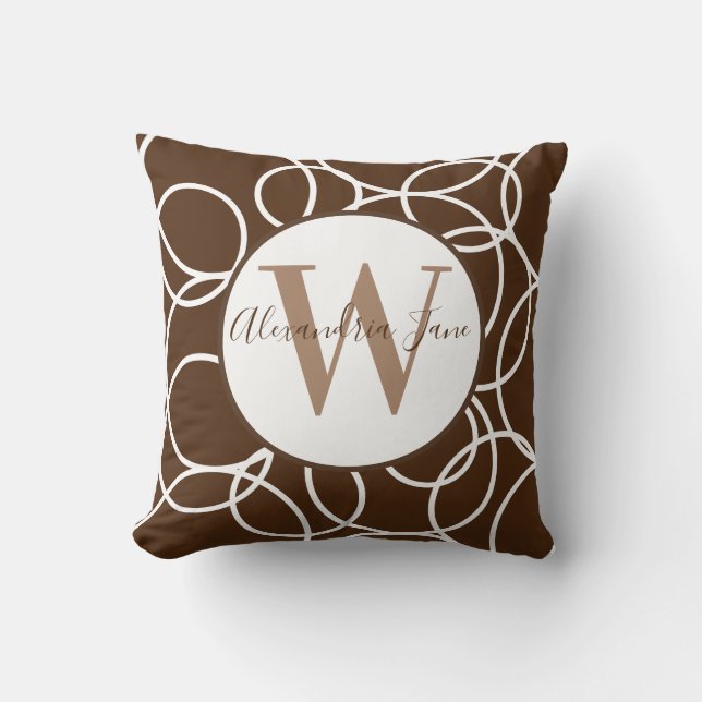 Monogram Witte Cirkels Bruin Modern Abstract Kussen (Voorkant)