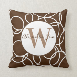 Monogram Witte Cirkels Bruin Modern Abstract Kussen