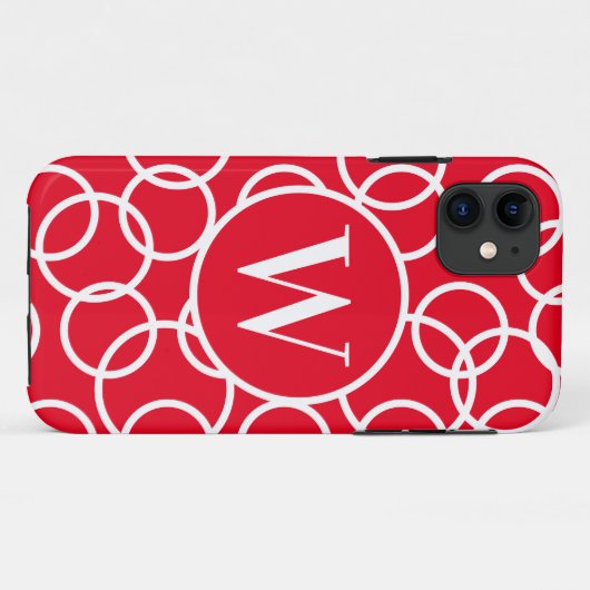 Monogram Witte Cirkels Rood Modern Abstract Case-Mate iPhone Case (Achterkant (horizontaal))