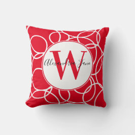 Monogram Witte Cirkels Rood Modern Abstract Kussen