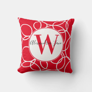 Monogram Witte Cirkels Rood Modern Abstract Kussen