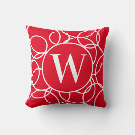Monogram Witte Cirkels Rood Modern Abstract Kussen