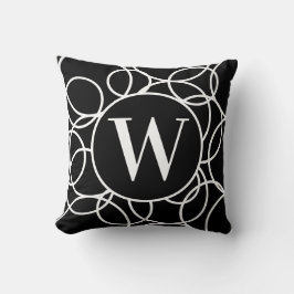 Monogram Witte Cirkels Zwart Modern Abstract Gooi Kussen