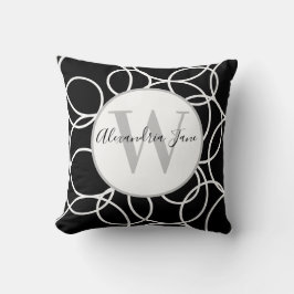 Monogram Witte Cirkels Zwart Modern Abstract Kussen