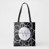 Monogram Witte Cirkels Zwart Modern Abstract Tote Bag (Voorkant)