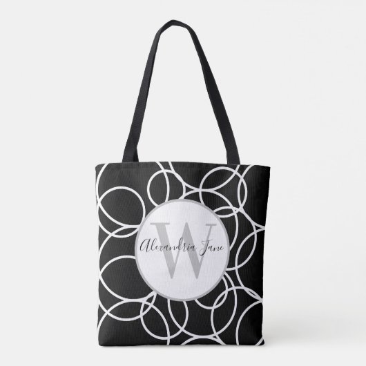 Monogram Witte Cirkels Zwart Modern Abstract Tote Bag (Achterkant)