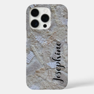 Monogram witte crème kalligrafie zwart abstract iPhone 16 pro hoesje