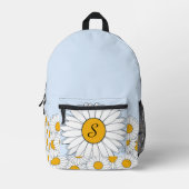 Monogram Witte Daisies op Bord Poeder Blauw Bedrukte Rugzak (Voorkant)