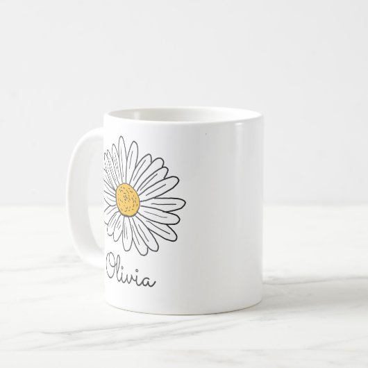 Monogram Witte Daisy Bloemen Doodle Kinder Mok (Voorkant links)