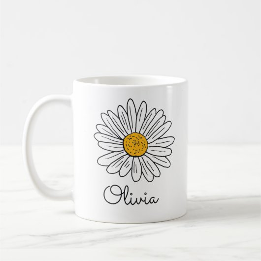 Monogram Witte Daisy Bloemen Doodle Kinder Mok (Links)