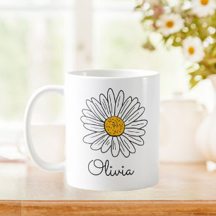 Monogram Witte Daisy Bloemen Doodle Kinder Mok
