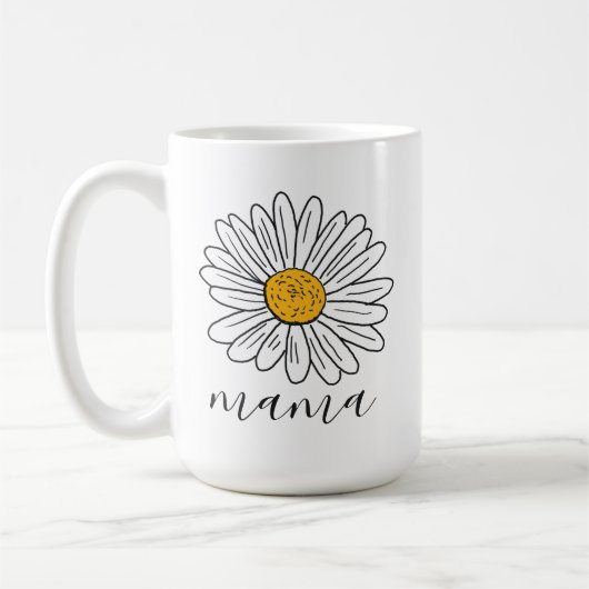 Monogram Witte Daisy Bloemen Doodle Mama Koffiemok (Links)
