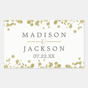 Monogram witte en goudkleurige Confetti Rechthoekige Sticker