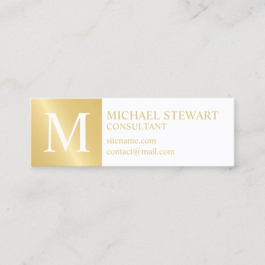 Monogram witte en goudlegant mini visitekaartje (Voorkant)