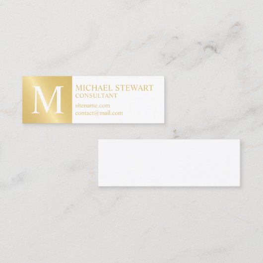 Monogram witte en goudlegant mini visitekaartje (Voorkant / Achterkant)