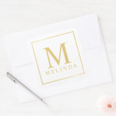 Monogram witte en goudlegant vierkante sticker (Envelop)