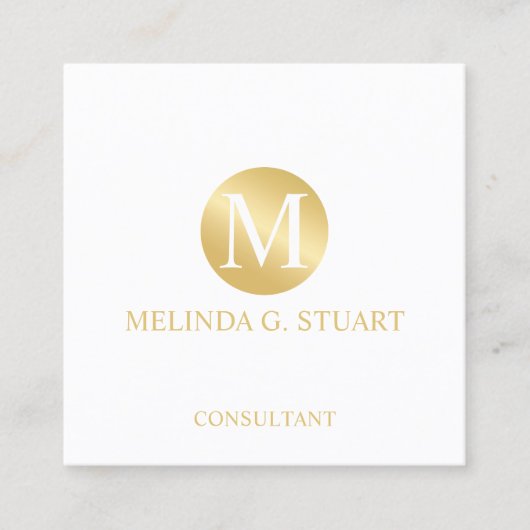 Monogram witte en goudlegant vierkante visitekaartje (Voorkant)