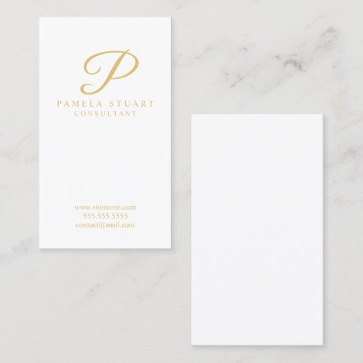 Monogram witte en goudlegant visitekaartje (Voorkant / Achterkant)