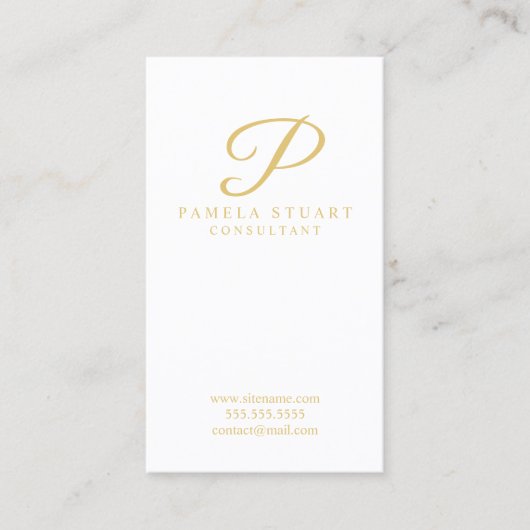 Monogram witte en goudlegant visitekaartje (Voorkant)