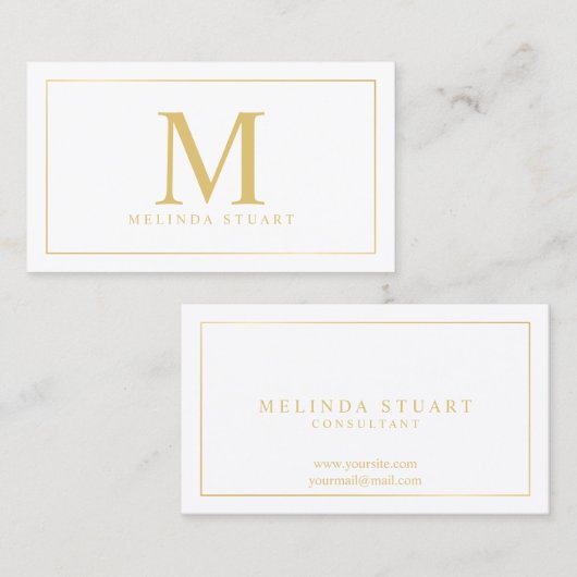 Monogram witte en goudlegant visitekaartje (Voorkant / Achterkant)