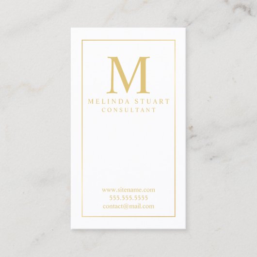 Monogram witte en goudlegant visitekaartje (Voorkant)