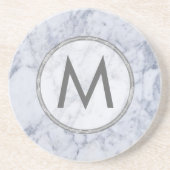 Monogram Witte en Grijze Marmeren Steen Textuur Zandsteen Onderzetter (Voorkant)