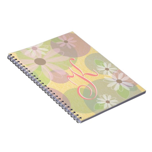 Monogram witte en roze zeedagen & gekleurde cirkel notitieboek (Rechterzijde)